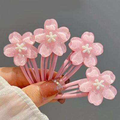2/5PCS Pink Flower Hair Clips Women Girls Sweet Duckbill Hairpin Bangs Side Headwear Barrettes Hairclip Styling Hair Accessories