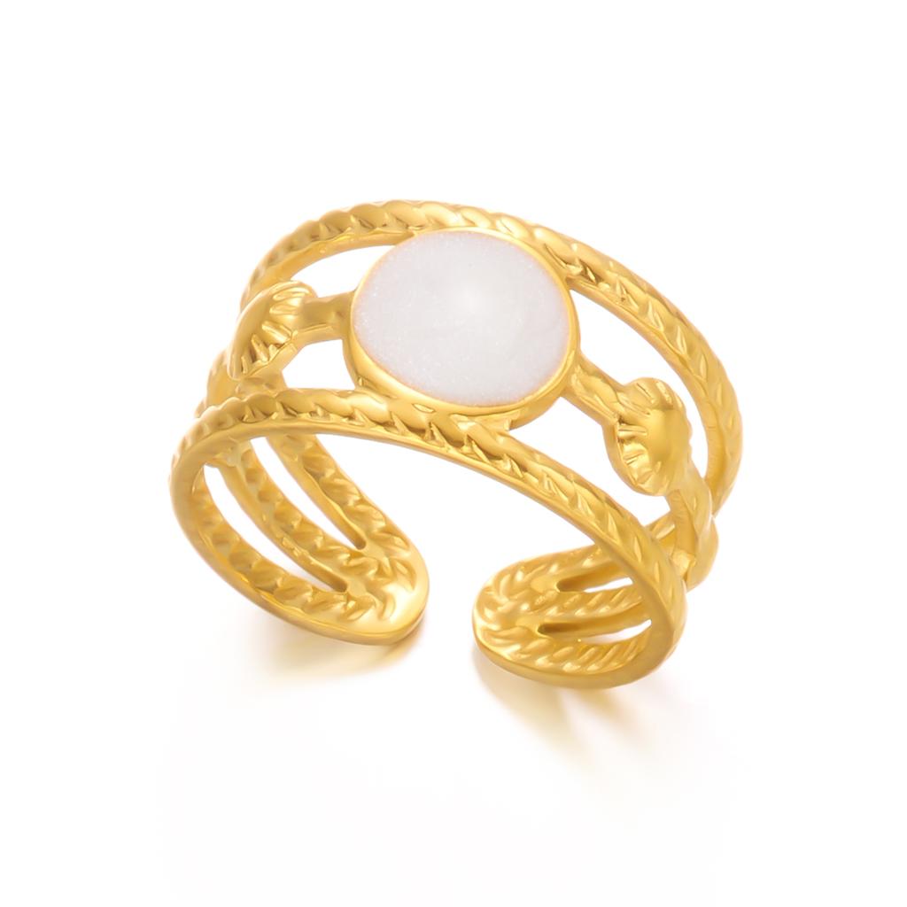 Stainless Steel Gold Color Ring For Women Vintage Dripping Oil Heart Shape Opal Opening Adjustable Finger Ring Party Jewelry