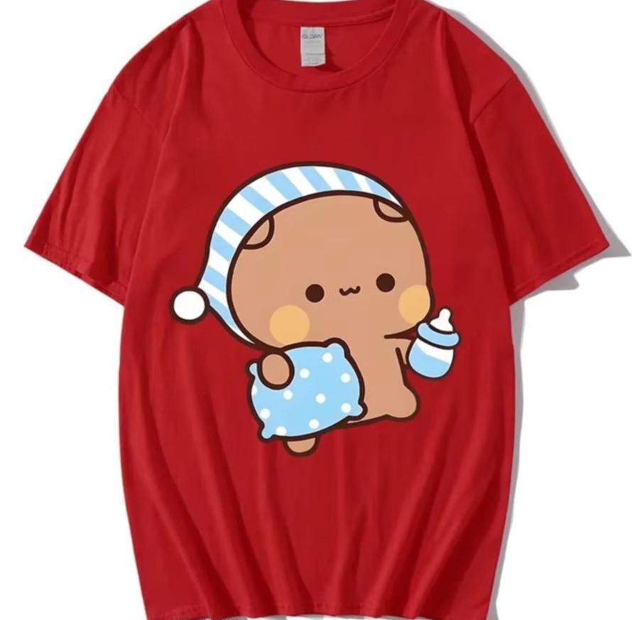 Couple Shirts Kawaii Cute Bubu Panda Going To Sleep With Dudu Bear Graphic Tshirt Cotton Unisex Unisex Clothes Long Sleeve Tees
