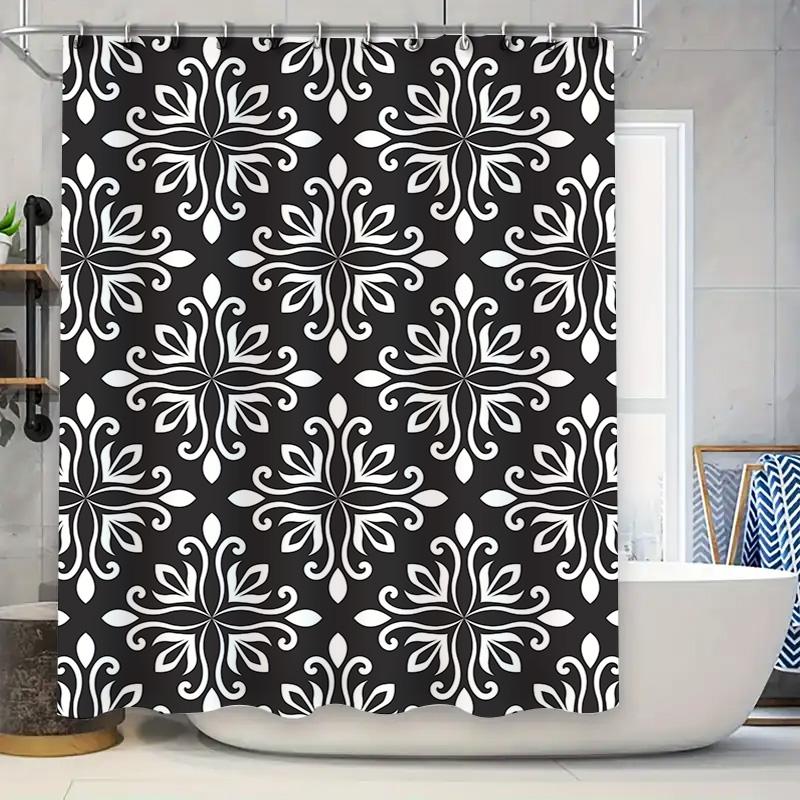 

Black White Damask Shower Curtain Decorative Bath Mat Cover For Home Bathroom Modern Floral Printed Fabric Waterproof Bath Sheet W60H190(CM)-1 Pcs