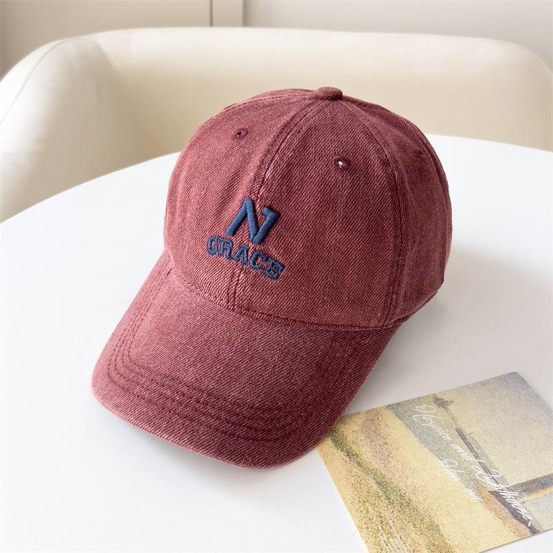 Fashionable Three dimensional Letter Embroidery N Soft Top Baseball Hat Made of Old Baseball Hat for Women Fashion Simple Style