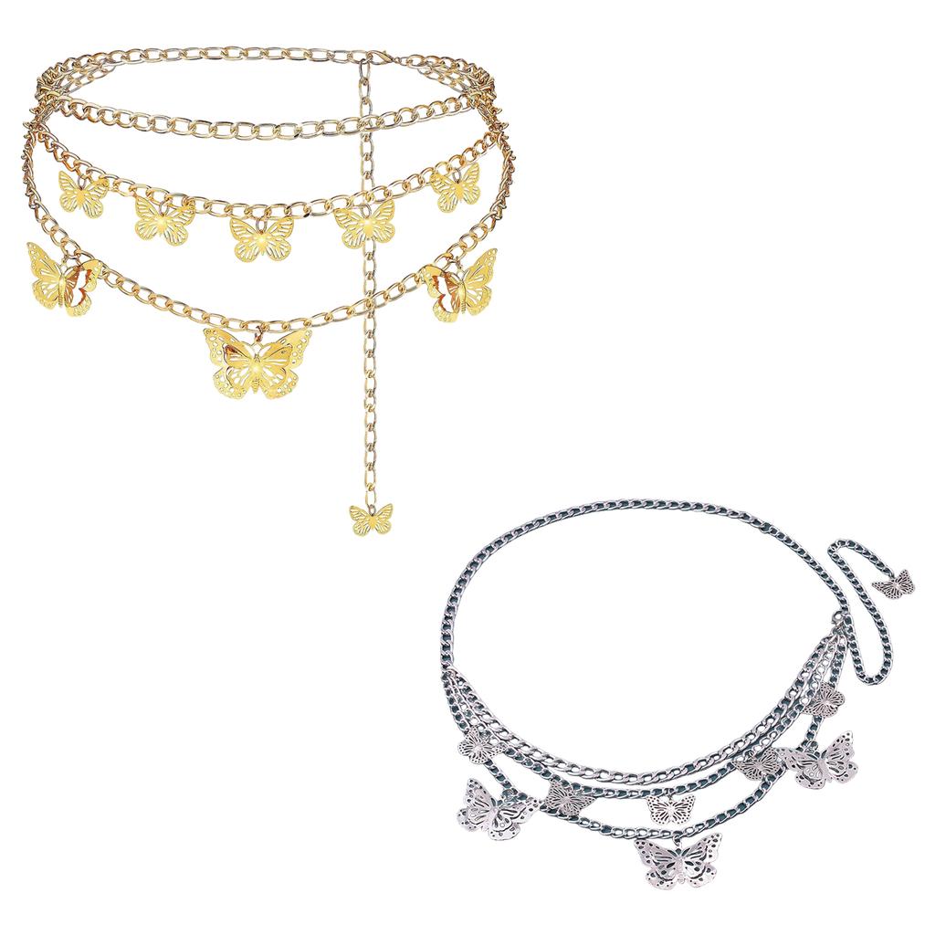 Mehrlagiger Taillengürtel Stilvoll für Bühnentanz Musikfestival Jeans Kleidergürtel Körperschmuck Kette Metallischer Bauchtanz