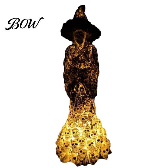 Outdoor Haunted House Prop Skeleton Witch Resin Figurine, Halloween Gothic Skull Statue, Spooky Dark Atmosphere Party Decor Fantasy Ornament for