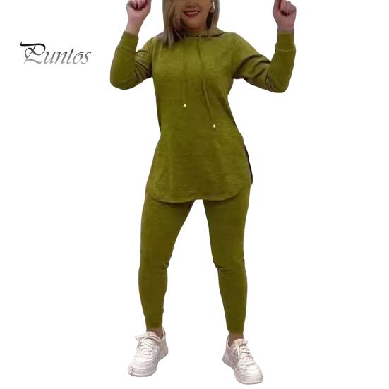 

Женский комплект из 2 предметов: топ и брюки, капюшон, длинные рукава, однотонный свитшот с разрезом, эластичный пояс, облегающие брюки, спортивный костюм, осенне-весенний спортивный костюм XXXL зелёный