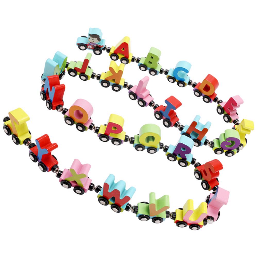 27pcs Wooden Alphabet Train Toys Early Educational Edge Polished Colorful Letter Train for Toddler