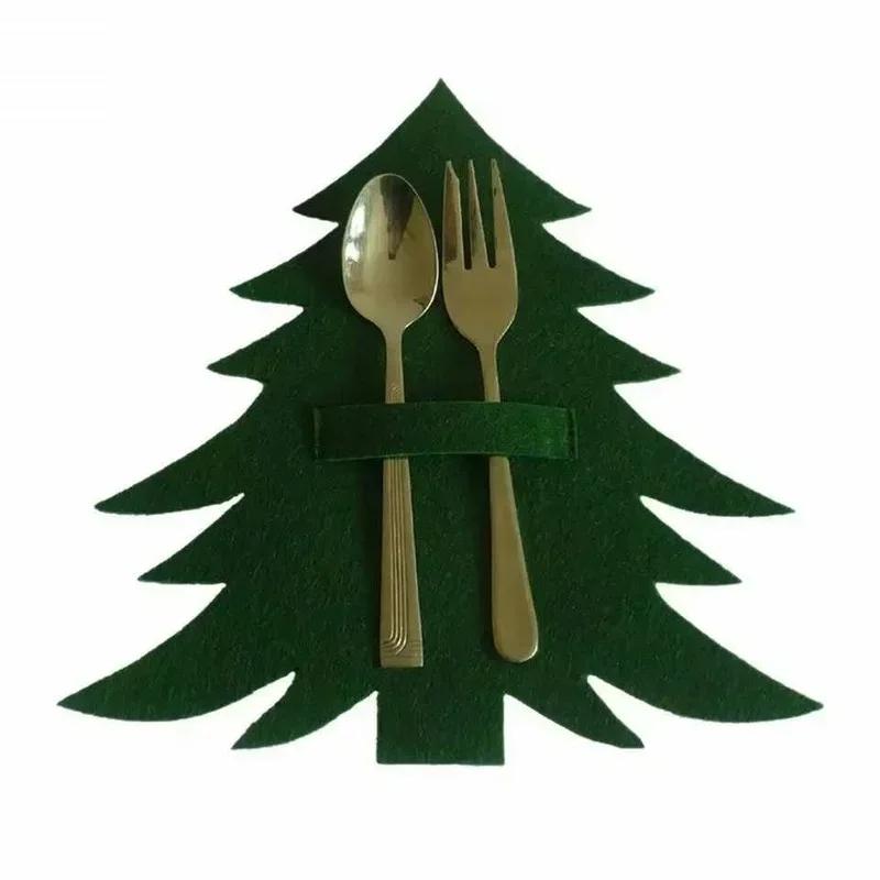 Red and Green Christmas Tree Cutlery Set Knife and Fork Mat Table Decoration Items Home Convenience Supplies