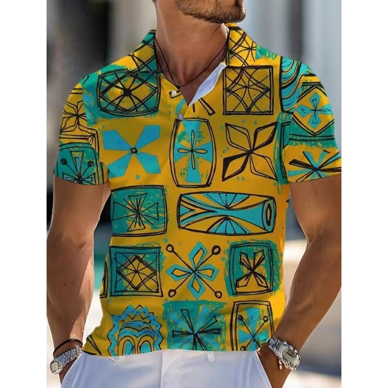 Summer Block Geometry Graphic Men's Polo Shirts 3d Printed Men's Clothing Casual Short Sleeve Loose Oversize Shirt Senior Tops
