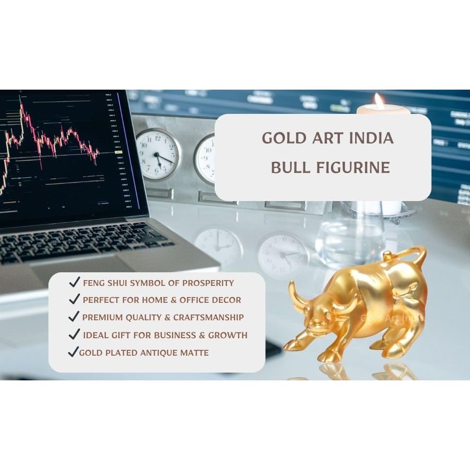 Gold Plated Vastu & Feng Shui Animals & Birds Set | Luck, Positivity & Wealth | Elephant, Bull, Kamdhenu Cow, (Gold Matte, 4 Inch)