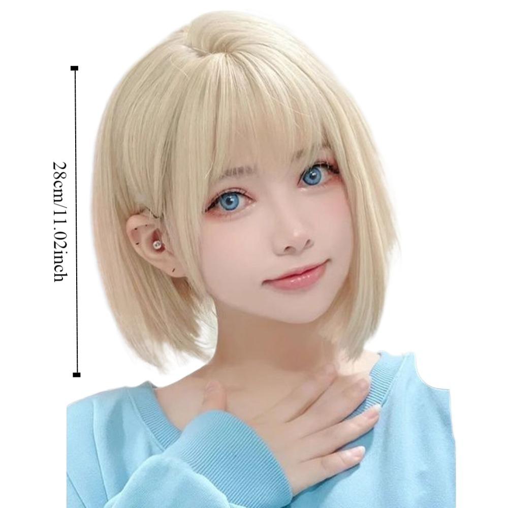 Lolita Short Bobo Hair Hair Extension Synthetic Wigs with Bangs Blond Anime Cosplay Wigs  Daily