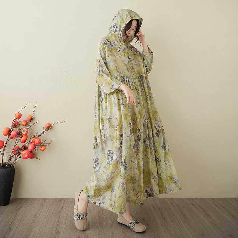 Retro Niche Gentle Wind Yarn Cotton Linen Printed Dress