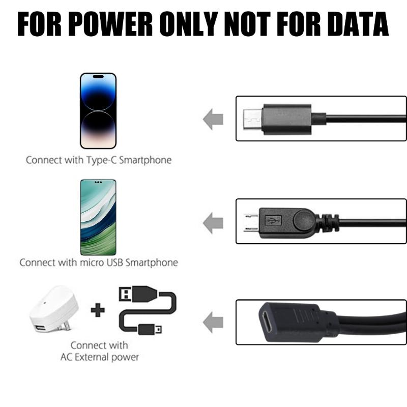 USB C Female to Mini USB+Type C Male Splitter Extension Charging Cable for Electronics Power Supply Accessories