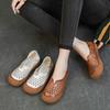 New Round Toe V Cut Ballet Flats Woman Perforated Moccasins Women's Handmade Genuine Leather Loafers Ladies Soft Driving Shoes