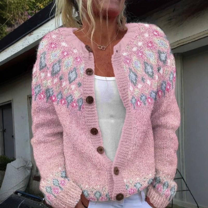 2026 Womens Loose Sweet Knit Cardigan Colorblock Button Front Casual Sweater