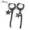 Alisouy 2PCS Stainless Steel Star Cross Snake Spike Skull Sword Blade Chain Feather Spider Dangle Women Men Huggie Hoop Earrings