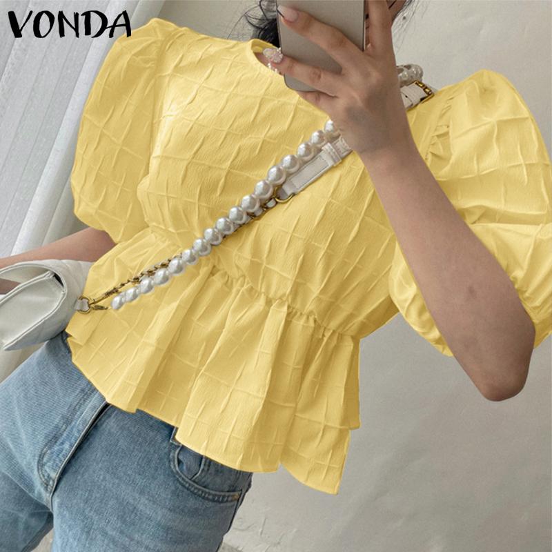 

VONDA Летние женские однотонные топы с половиной рукавов-фонариков Повседневная свободная блузка больших размеров