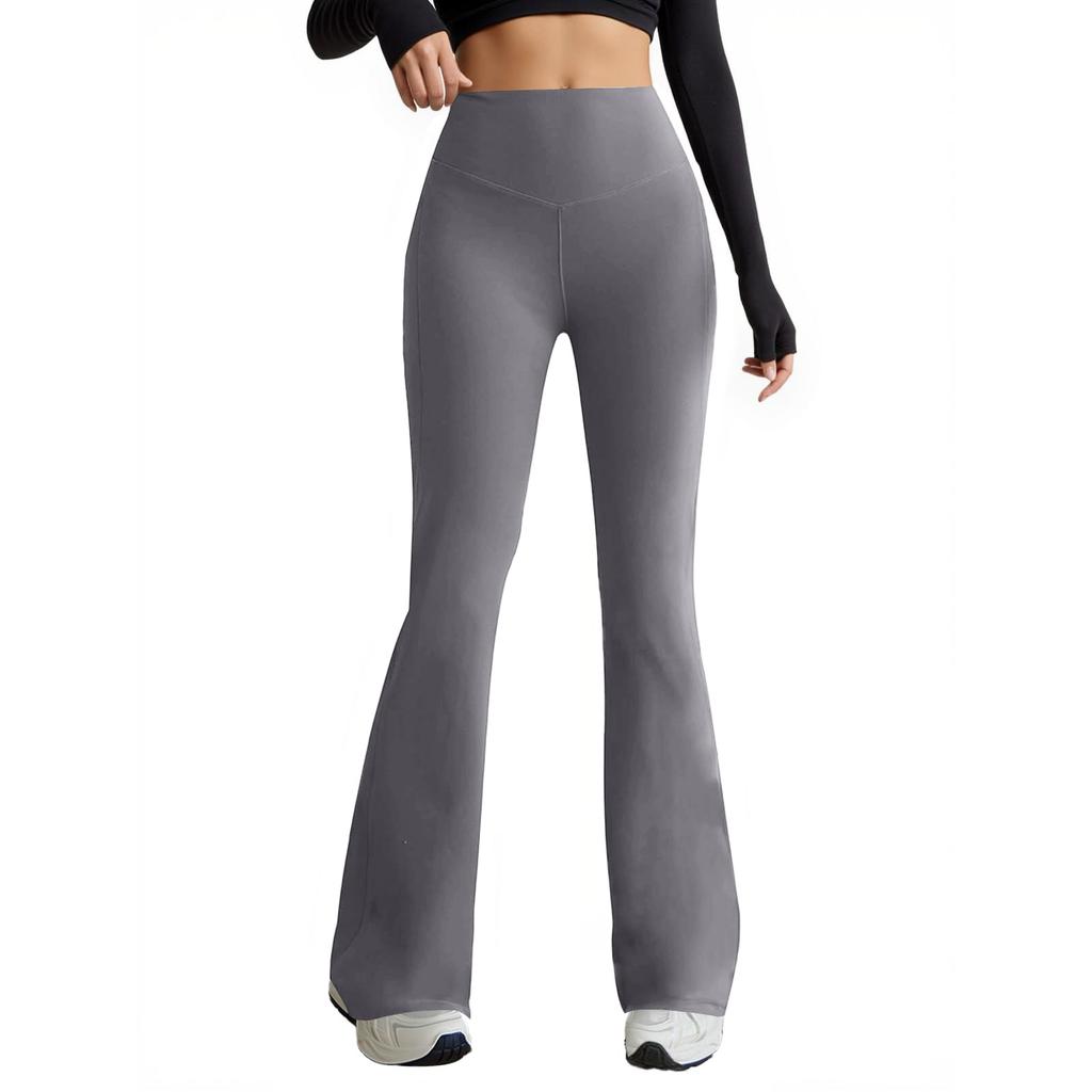 Damen Yoga-Hose mit hoher Taille und weitem Bein mit Taschen