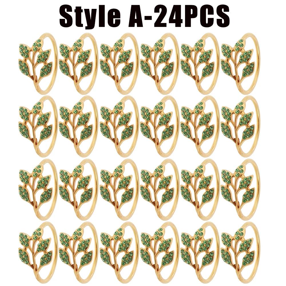 6-48PC High-End Metal Napkin Rings Diamond Pattern Leaf Motif Decorative Clips for Wedding Banquet Hotel Table Settings