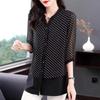 Spring Summer Polka Dot Printed Blouse Women's Clothing Casual Single-breasted Commute O-Neck 3/4 Sleeve All-match Loose Shirt
