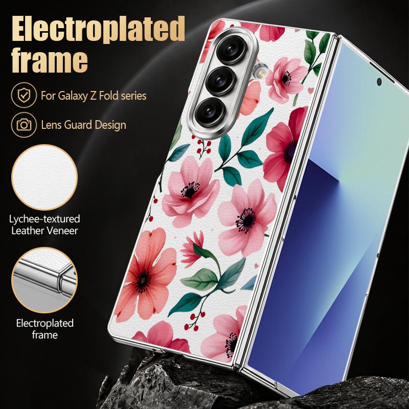 Vintage Strawberry Flower Print Case For Samsung Z Fold 8 Ultra 7 6 5 Luxury Plating Leather Skin Hard Phone Cover For Galaxy Z Fold8 Fold7 Fold6