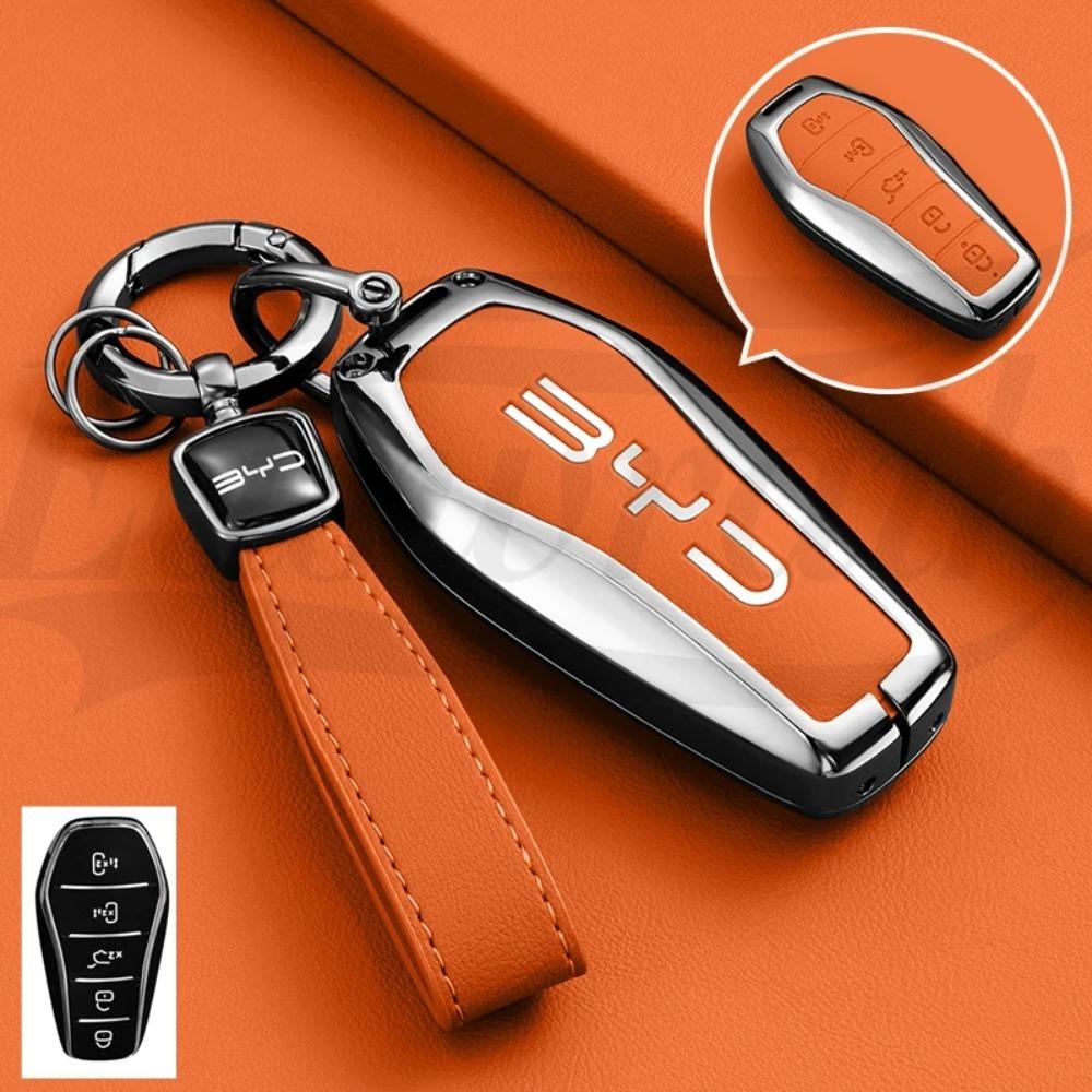 Car Zinc Alloy Leather Key Case Cover for BYD Song Plus Atto Han EV Tang DM Qin Seal Dolphin Key Bag Pouch Wallet Organizer