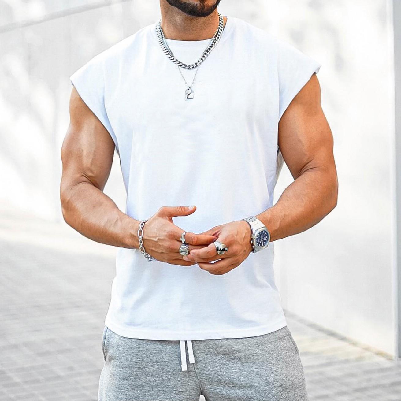 

Мужская эластичная спортивная майка облегающего кроя: Идеально для тренировок, баскетбола, бега и повседневной носки XL белый