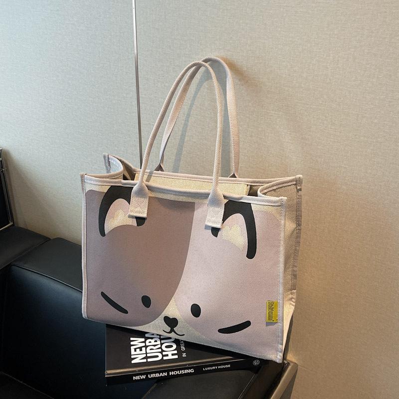 Canvas bag women's large-capacity new summer casual shoulder bag cartoon college student class tote bag