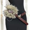 Patchwork Heart Waist Belt Faux Fur Brown Rivet Belt Fashion Women Waistband  Waist Accessories
