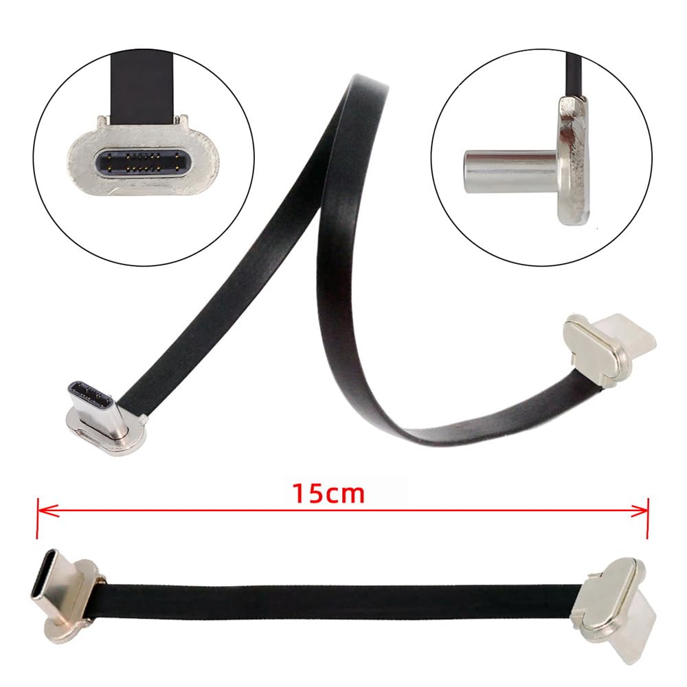 xiwai Angled Short Male to Male Fast Charging Ultra Slim Flat USB Data 65W Power for Laptops and Black USB-C Cord, 2.0 Cable, Supply, Tablets, 5.9