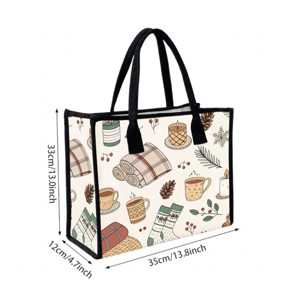 Cozy Winter Pattern Tote Bag Casual Large Capacity Holiday Shoulder Bag for Daily Use