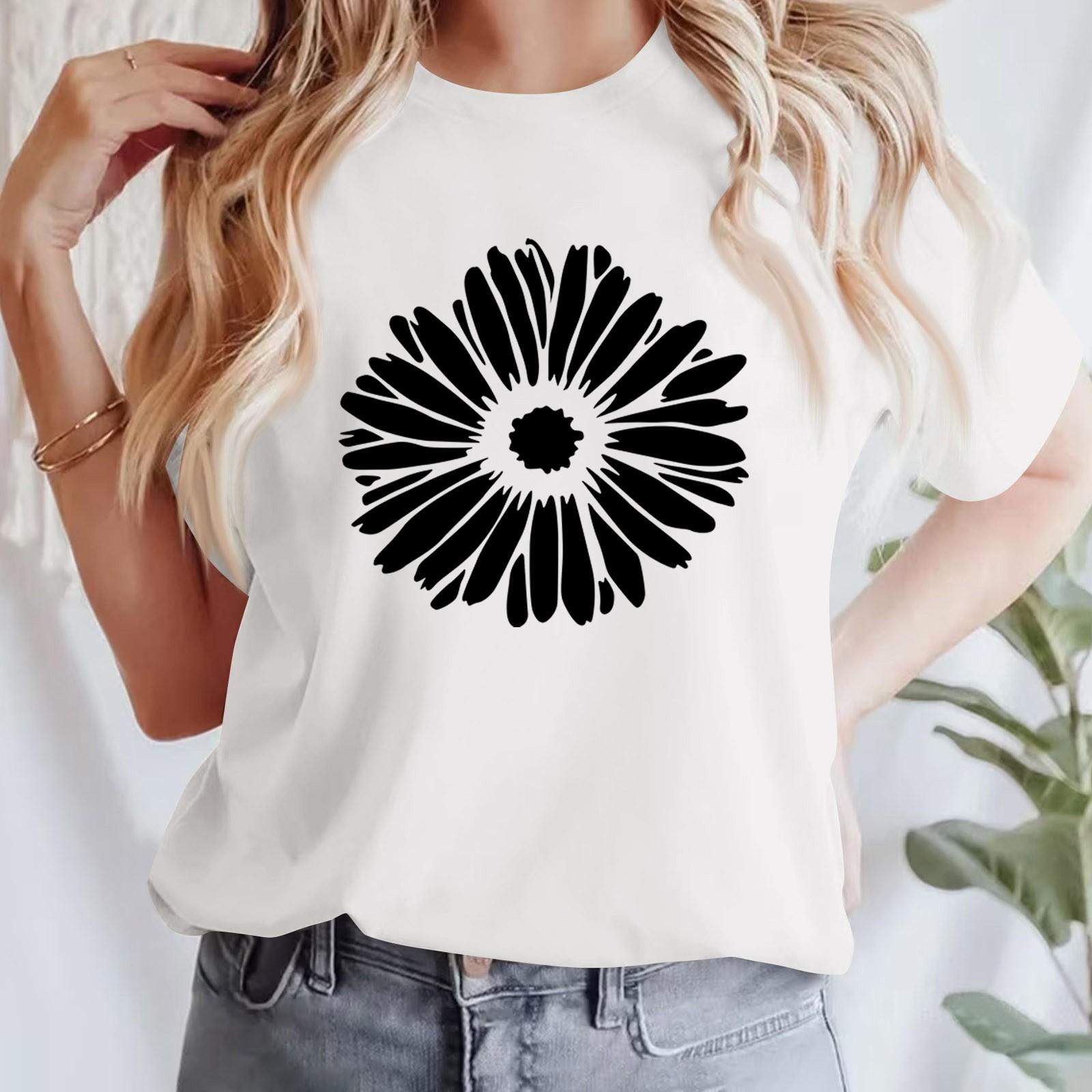 

Жіноча повсякденна футболка з принтом і круглим вирізом, пуловер з короткими рукавами L білий