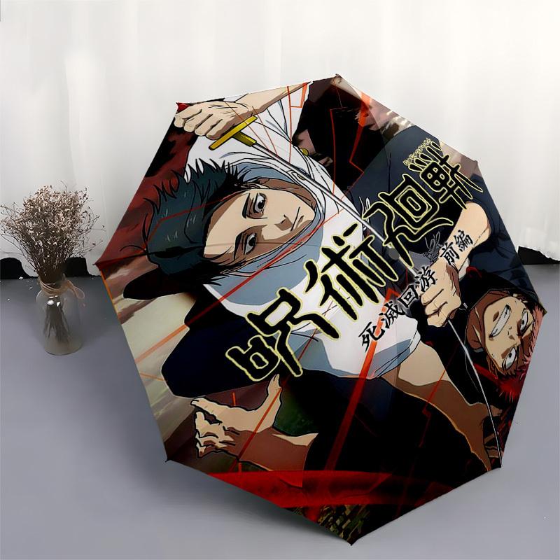 1pc Jujutsu Kaisen Automatic Folding Umbrella with 8 Bone Iron Frame, Portable Tri-Fold Design - Perfect for Fans, Travelers, Daily Use, and Gifts.U01