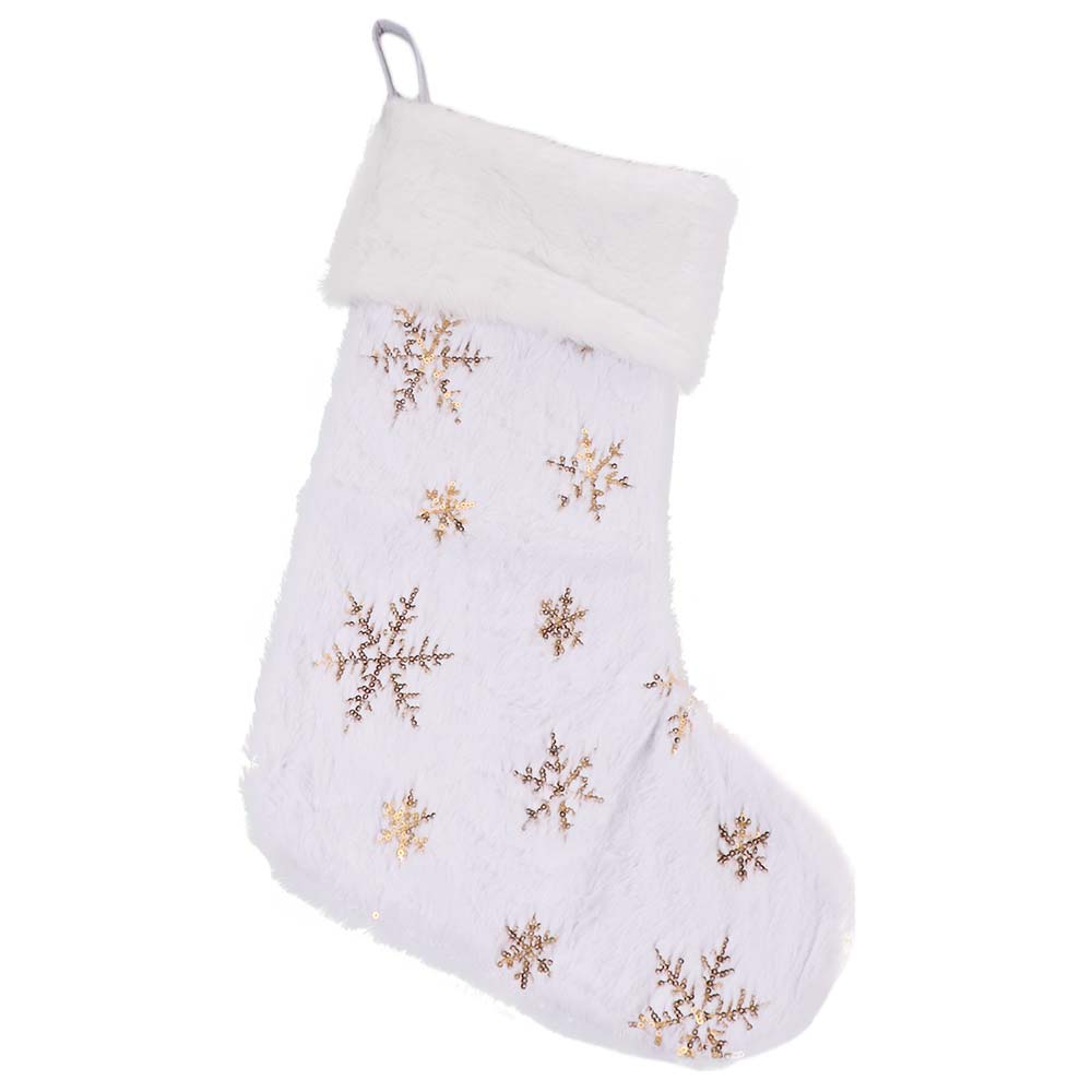 Furry White Christmas Stocking Sequined Santa Gift Pocket Xmas Tree Sock Pendant  Fireplace