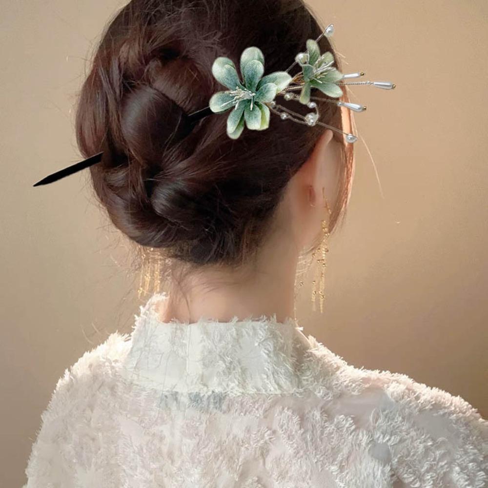 1-Piece Handmade Floral Hair Stick Set: Pastel Fabric Flowers with Pearl Accents, Ideal for Hanfu & Traditional Looks