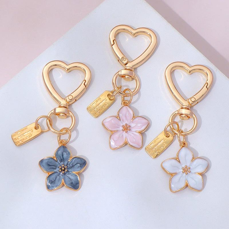 1PC Key Ring Friend Gifts Pendant Keychain Handbag Decor Heart-shaped Cute Metal Sakura Flower Cherry Blossom