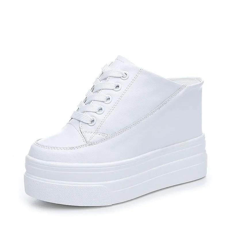 11cm Genuine Leather Fashion Height Increasing Females Lady Casual Platform Wedge Women Slip On Shoe Summer
