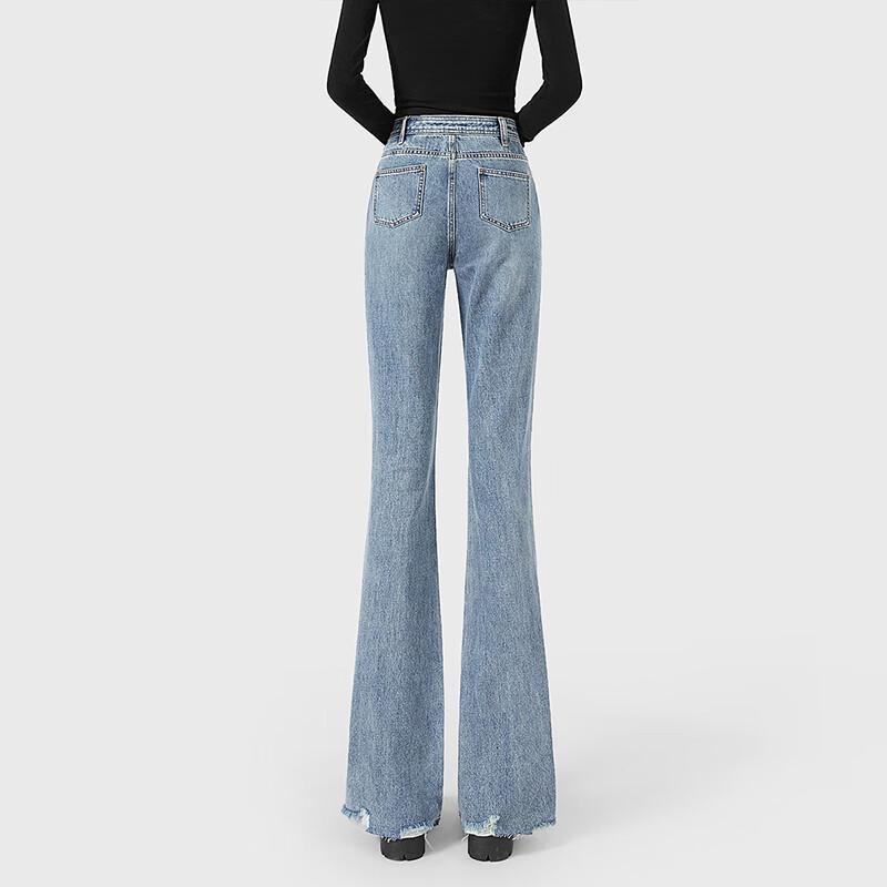 Ta Chi Damen Strass Raw Hem High-Waist Schlaghose