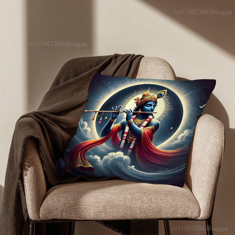 God Lord Krishna Indian Pillow Case Living Room Sofa Cushion Cover Suitable For Home Bedroom Decoration And Protector