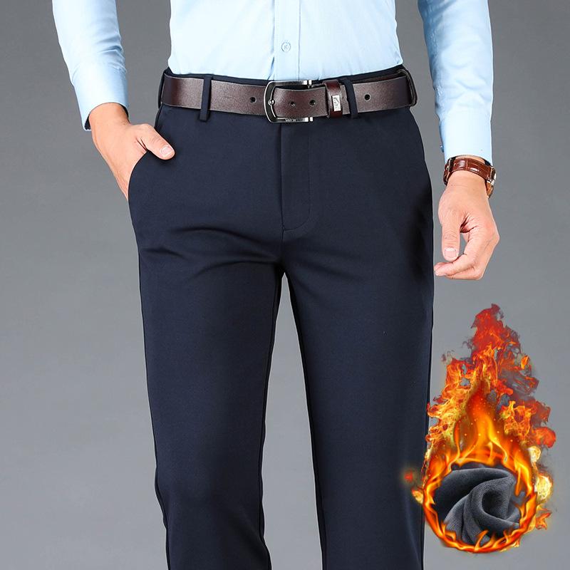 Pánské podzimní/zimní kalhoty s vysokým pasem, elastické, s rovnými nohavicemi, volné, ležérní - nežehlivé, styl středního věku