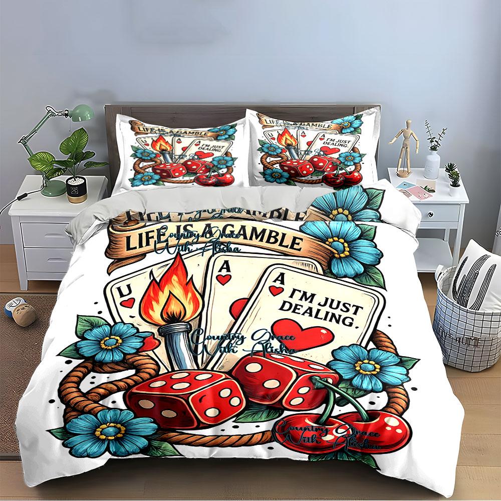Life Is a Gamble Design Set Bedding Duvet Cover Set Duvet Cover Pillowcases (1*Duvet Cover 2*Pillowcases, Without Duvet Insert)