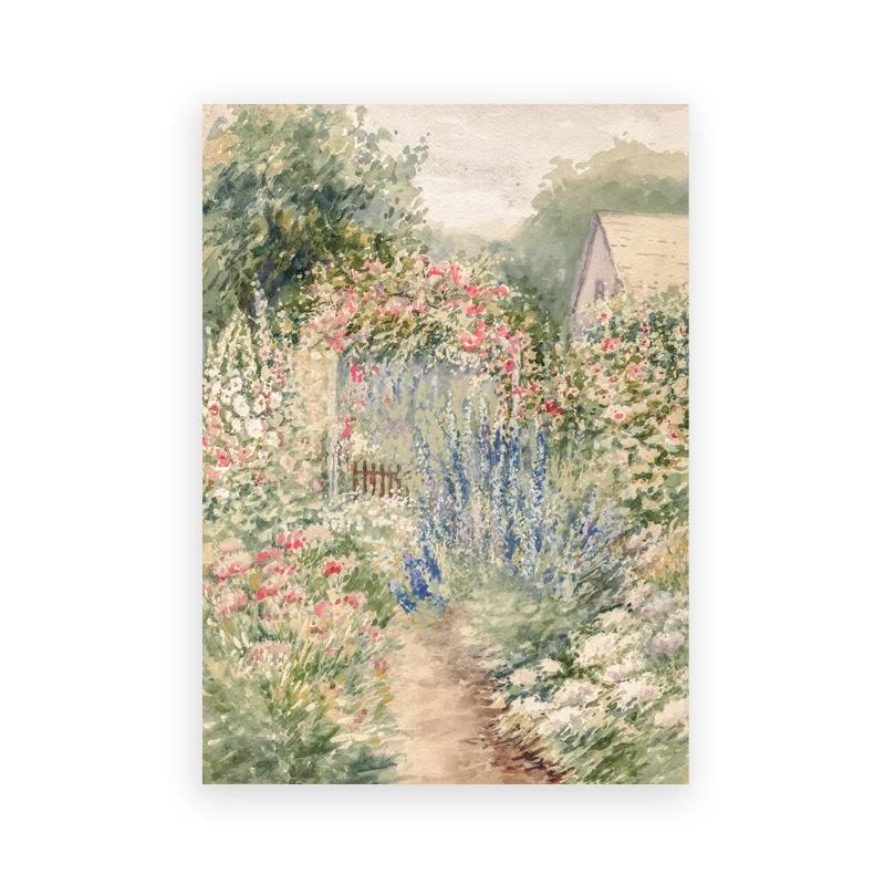 Summer Landscape Vintage Oil Painting Canvas Poster, Spring Neutral Gallery Wall Art Print, Retro Green Tone, Farmhouse Wall Dec