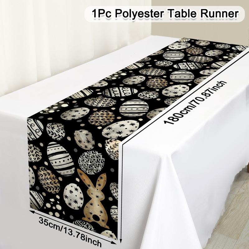 Vintage Easter Bunny Table Runner Polyester Rabbit Eggs Flower Table Cover Easter Decoration For Home Kitchen Dining Table Decor
