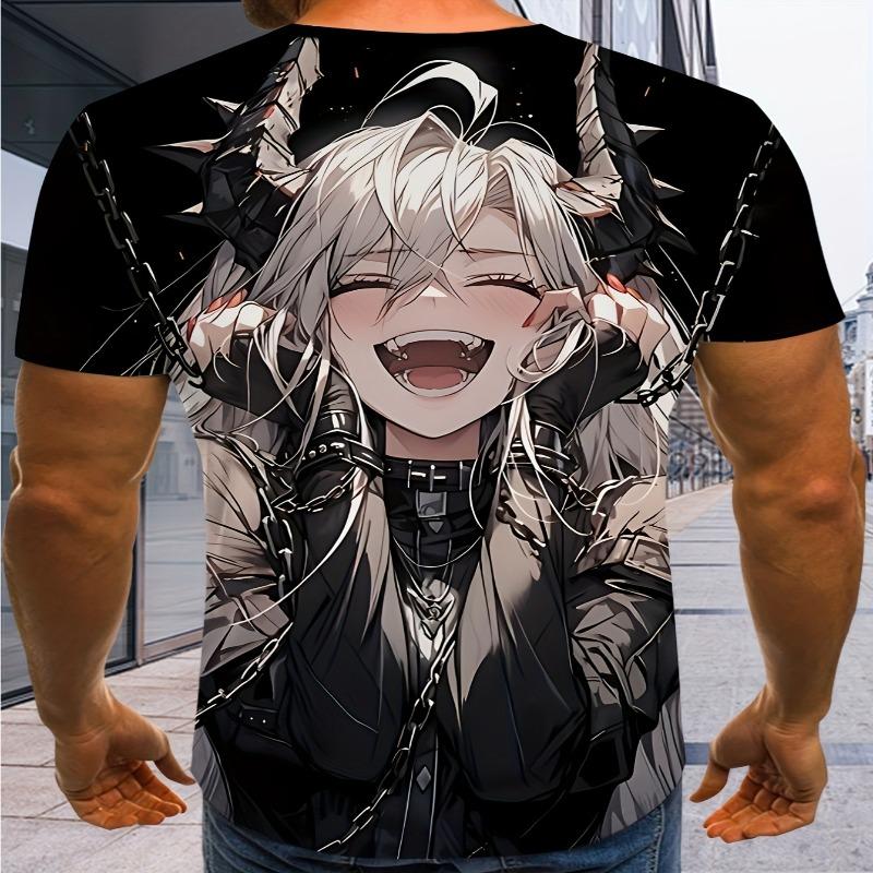 Men'S 3D Printed Anime Pattern T-Shirt, Casual Crew Neck Short Sleeves, Cute Succubus, Plus Size