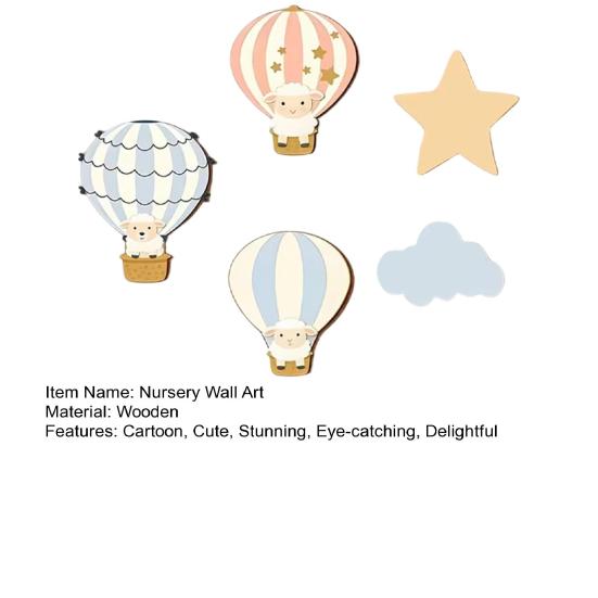 5 Pcs Hot Air Balloon Wall Decor with Star And Cloud Boho Wooden Wall Art Sign Cartoon Sheep Hot Air Balloon Nursery Wall Sculpture for Bedroom