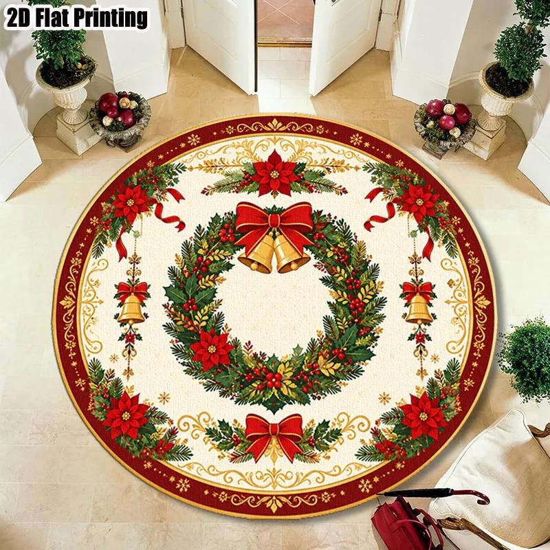 Large Round Bear Plaid Area Rug for Farmhouse Rustic Decor Entrance Mat Waterproof Durable Home Flooring