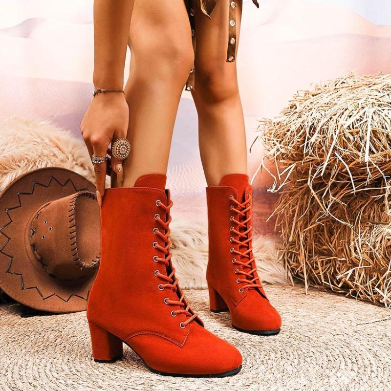 Fashion Hot Selling Autumn Suede Mid-calf Boots Fashion Woman Middle Heels Knee High Riding Boot Female Shoe Women's