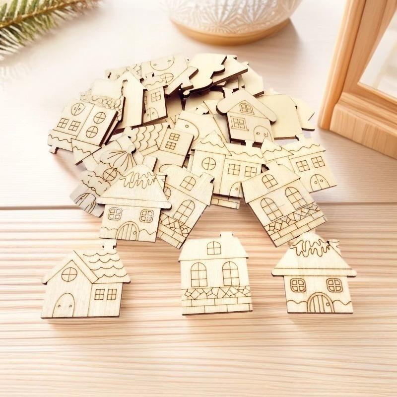 50 PEZZI Decorazioni Natalizie in Legno Non Finite Forma di Casa Etichette Fette Albero Appendi Casa Artigianato Ritagli di Legno Abbellimenti per Fai da Te