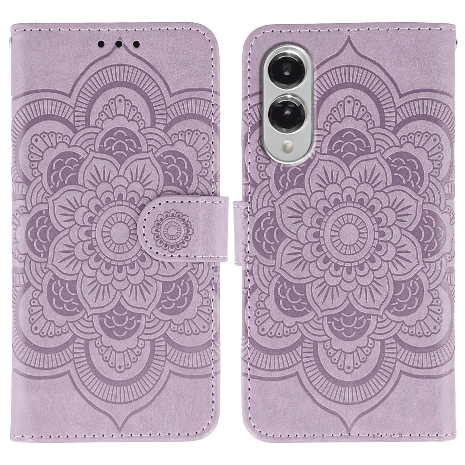 

For Samsung Galaxy S25 Edge Case PU Leather Mandala Imprinted Design Wallet Phone Cover Purple