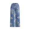 Women's Printed Denim Straight Wide Leg Pants Jeans Women  Women's High-waisted Floral Print Jeans Light Wash Straight-leg Casual Pants