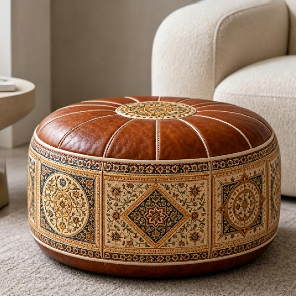 Fillable Design Ottoman Pouf Boho Pattern Storage Ottoman New Footstool Cover  Home Use