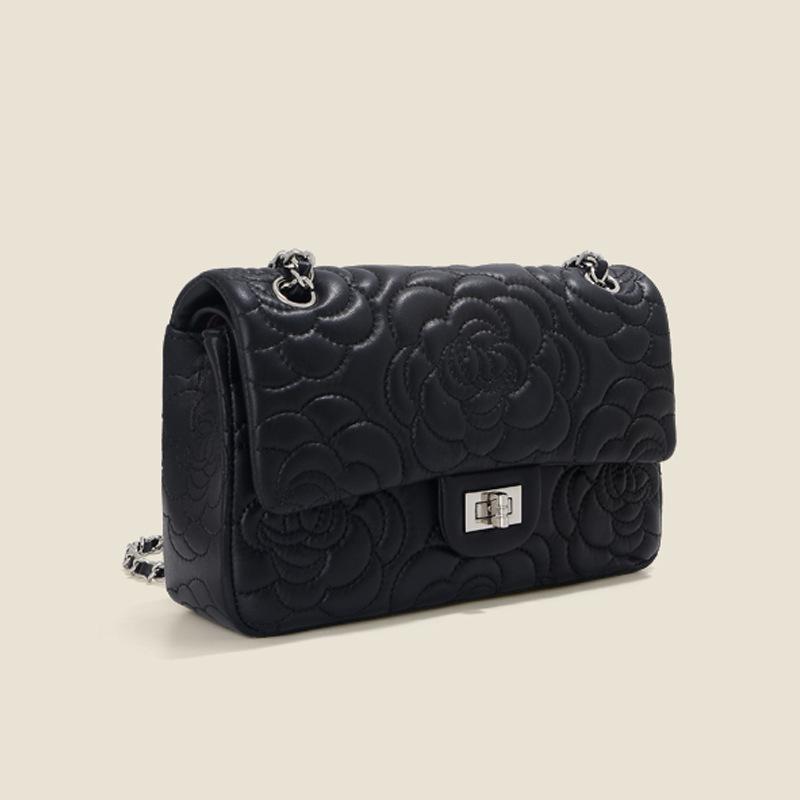 European and American Retro, Camellia Sheepskin Rhombus Chain Women's Bag, New High-end Shoulder Armpit Bag